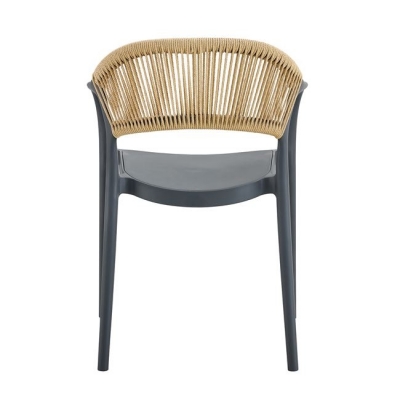 Ε3150,4 - DONNA Πολυθρόνα Στοιβαζόμενη, PP-UV Ανθρακί, Rope Wicker Φυσικό