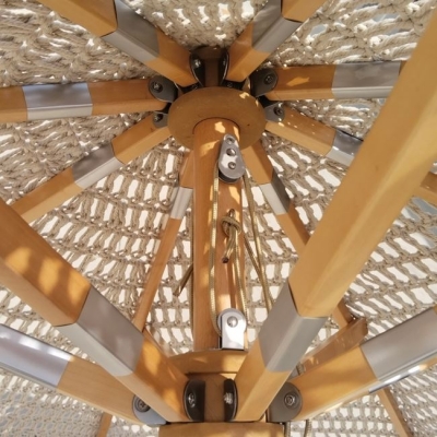 Ε919,1D - ΟΜΠΡΕΛΑ Ξύλινη - Οξιά Φ300cm, Πλεκτό Μακραμέ Μπεζ