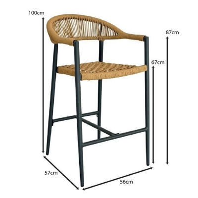 Ε6725 - MADISON Σκαμπό Bar, ALU Ανθρακί, Rope Wicker Φυσικό