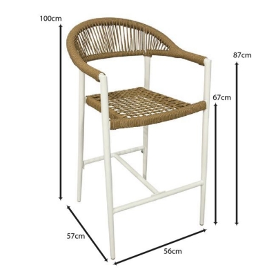 Ε6725,3 - MADISON Σκαμπό Bar, ALU Άσπρο, Rope Wicker Φυσικό